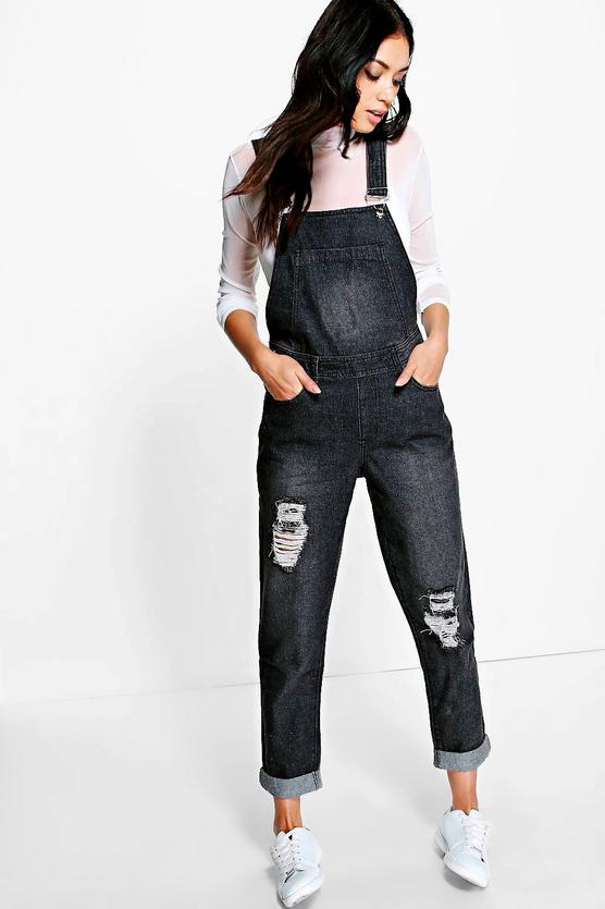 Emma Distressed Denim Dungarees